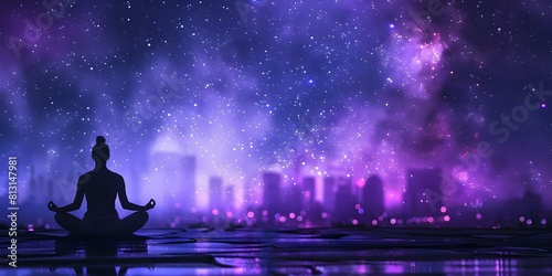 Connecting with cosmic vibrations: A person meditates under the stars. Concept Meditation, Cosmic vibrations, Stars, Spiritual connection, Peaceful retreat