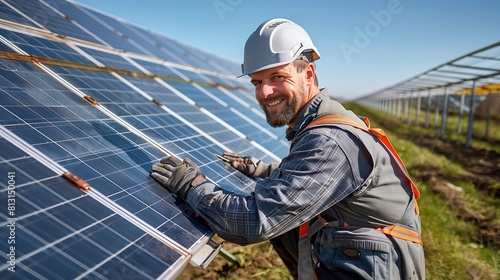 Engenheiro realizando manutenção em uma placa de energia solar fotovoltaica