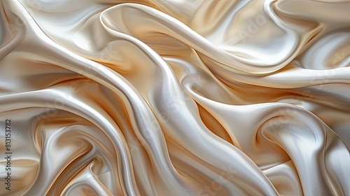 Close-up of rippling beige silk fabric with soft waves.