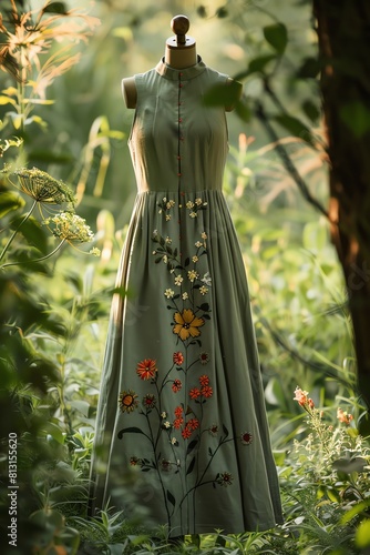 A beautiful hand-painted silk maxi dress with a floral motif