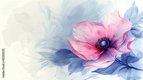 Elegant Condolence Card with Beautiful Flower Illustration, Expressing Loving Memory and Sympathy