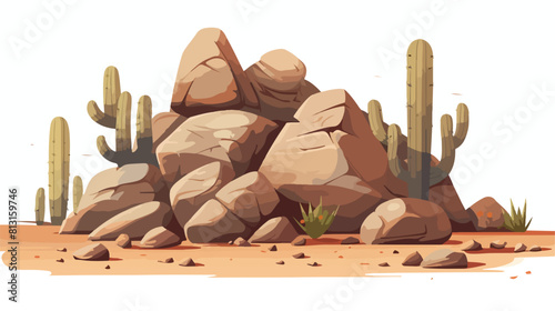 Pile of arid desert rocks and stones flat vector il
