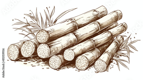 Pile of sugarcane stems engraving vector illustrati
