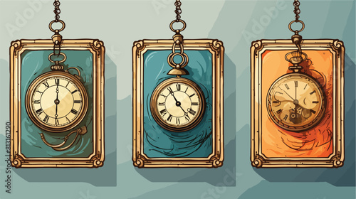 Posters with concept of time and vintage pocket wat