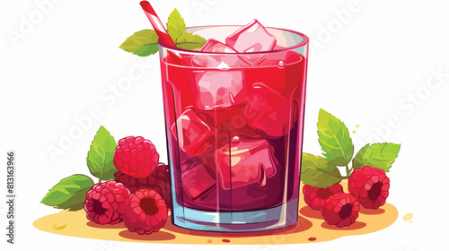 Raspberry summer cool drink with fresh ripe fruits