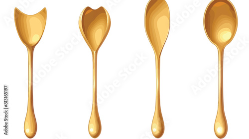 Realistic gold tea spoon set from top side view in
