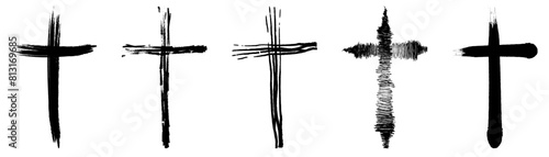 Brush painted cross icons. Vector illustration