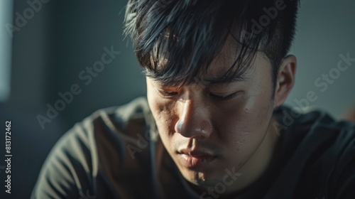 Witness The Emotional Strain Of An Upset Asian Man, Feeling Tired And Overwhelmed By Mental Health Issues