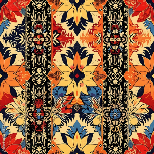 seamless pattern Cultural Fusion with a design that blends elements from different traditions and backgrounds. motifs, patterns, and symbols wallpaper background