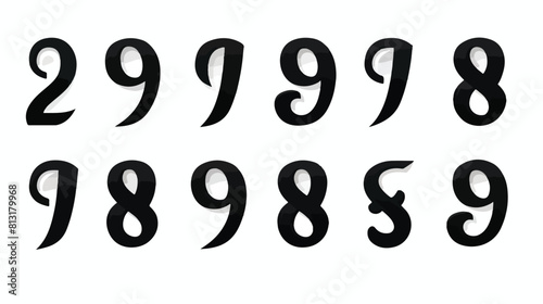 Set of black and white number nine logo templates v