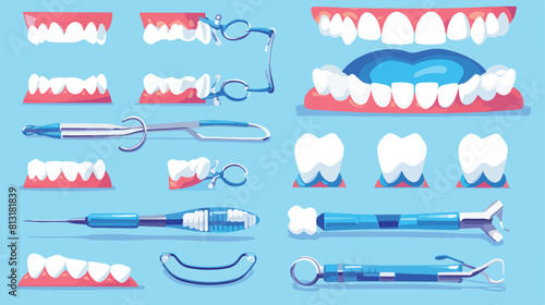 Set of design elements about teeth braces flat styl