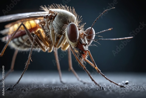 Intricate Mosquito Macro Shot with Textured Wings and Body