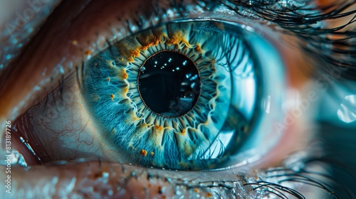Optical macro photograph of a blue human eye in a sterile environment