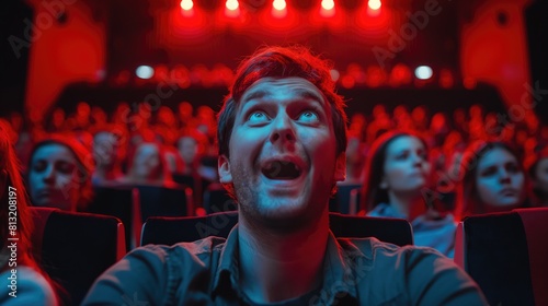 cinema, entertainment and people concept - close up of scared man in movie theater