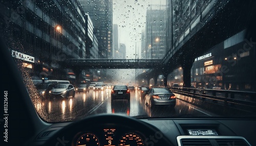 Gritty Realism: Hyperrealistic Depiction of Urban Traffic Under a Bridge in Driving Rain