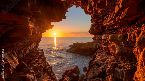 Sun Shining Through Ocean Cave
