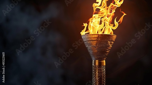 flaming olympic torch against dramatic black background powerful symbol 3d render