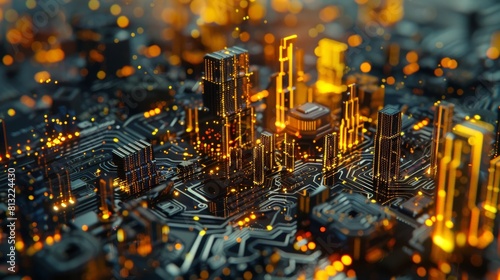 A close up of a city with a lot of electronic components