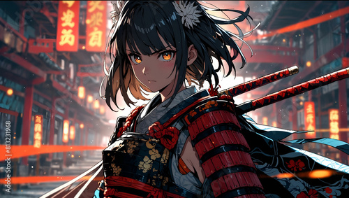 Female anime character samurai style.
