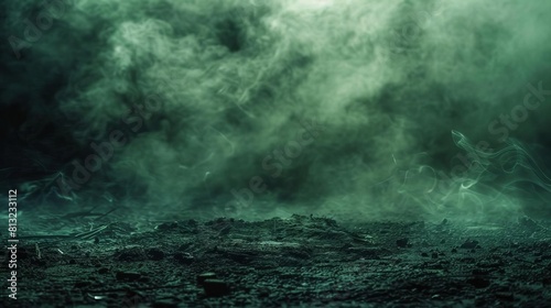 toxic green smoke on dark ground bad smell and pollution concept abstract photography