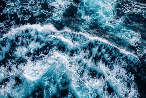 dramatic churning deep blue ocean waves seen from above powerful seascape aerial view