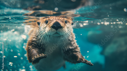 Cute Sea Otter Playing Underwater
