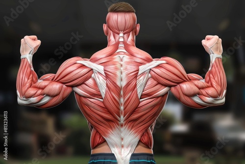 Anatomy of human muscles: comprehensive visual representation revealing intricacies and functionality of the muscular structure, an educational resource for medical studies and fitness enthusiasts.
