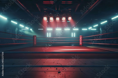 dramatic empty boxing ring in arena anticipation of upcoming fight concept