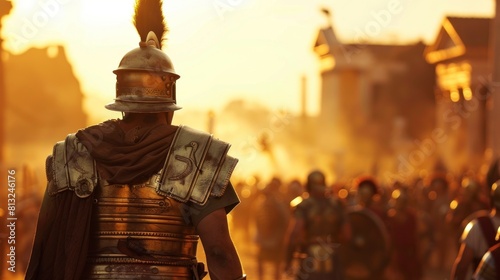 ancient roman soldier observing the city by day