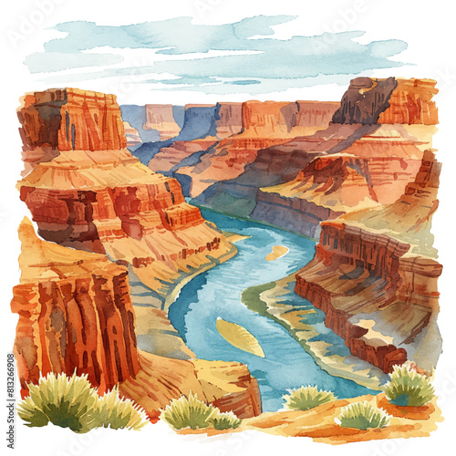 canyon lanscape vector illustration in watercolor style