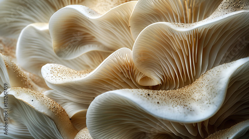 Macro Oyster mushroom background. Mycelium structure. Organic natural texture