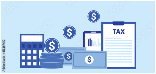 Online tax filing concept, businessman filling tax form documents online vector illustration 