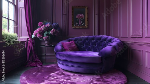 purple sofa in a room