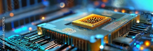quantum computer concept with CPU Processor