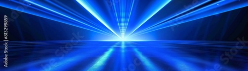 Blue laser light rays on black background