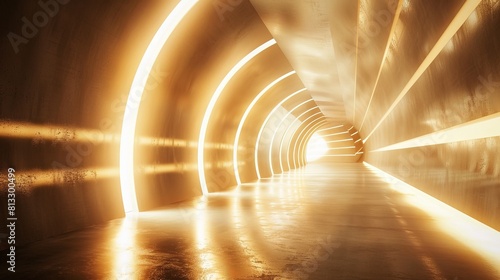 Futuristic sci-fi tunnel with glowing yellow lights