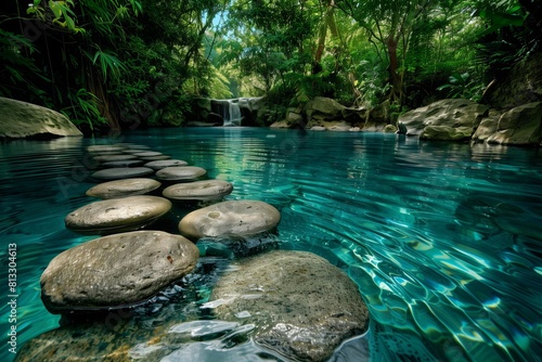 a path through the water made of flat stones