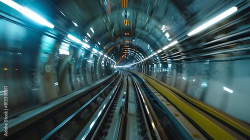 Subway tunnel with Motion blur of a city from inside, monorail in Tokyo