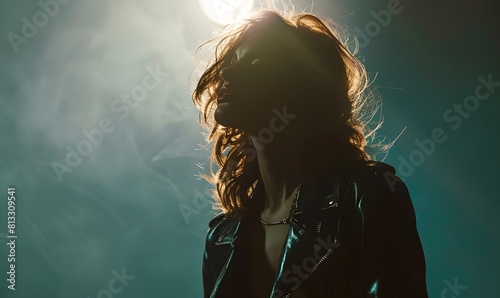 woman in leather jacket, Generative AI