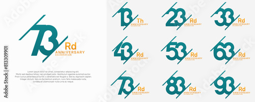 anniversary vector set with blue and orange color and slash for celebration purpose