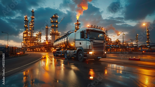 Transportation of oil and natural gas by truck in Oil Refinery factory and petrochemical plant - Petroleum industry