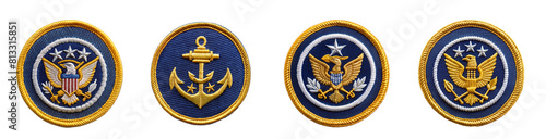 navy embroidered patch badge isolated on transparent background, element remove background, element for design