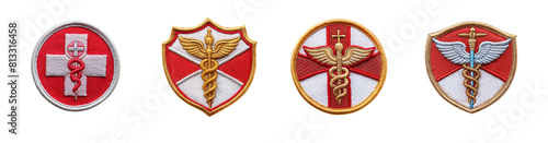 medical embroidered patch badge isolated on transparent background, element remove background, element for design