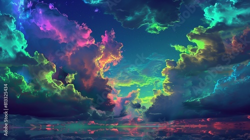 abstract colorful clouds aver a lake 