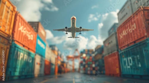 Air Transportation and transit of Container ships loading and unloading in Hutchison Ports, Business logistic import-export transport sea freight with copy space