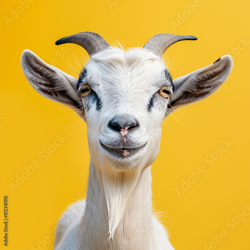 Eid ul Adha, A cute joyful goat and yellow background, Eid ul Adha Mubarak
