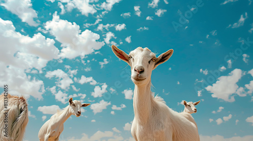 Special Eid ul Adha with goats against a sky blue background adorned with clean clouds