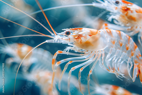 Close-up of fresh shrimp isolated water background
