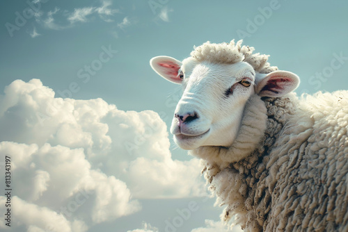 Eid ul Adha with sheeps against a sky blue background adorned with clean clouds, Eid Mubarak