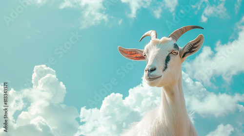 Eid ul Adha with goats against a cloudy sky blue background